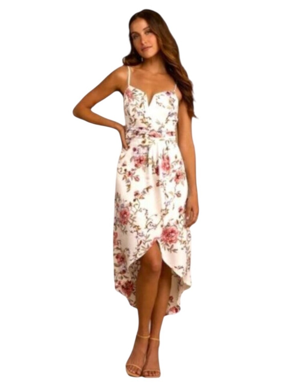 LuLu's My Favorite Day Ivory Floral Print Tulip 🌷 Skirt Midi Dress